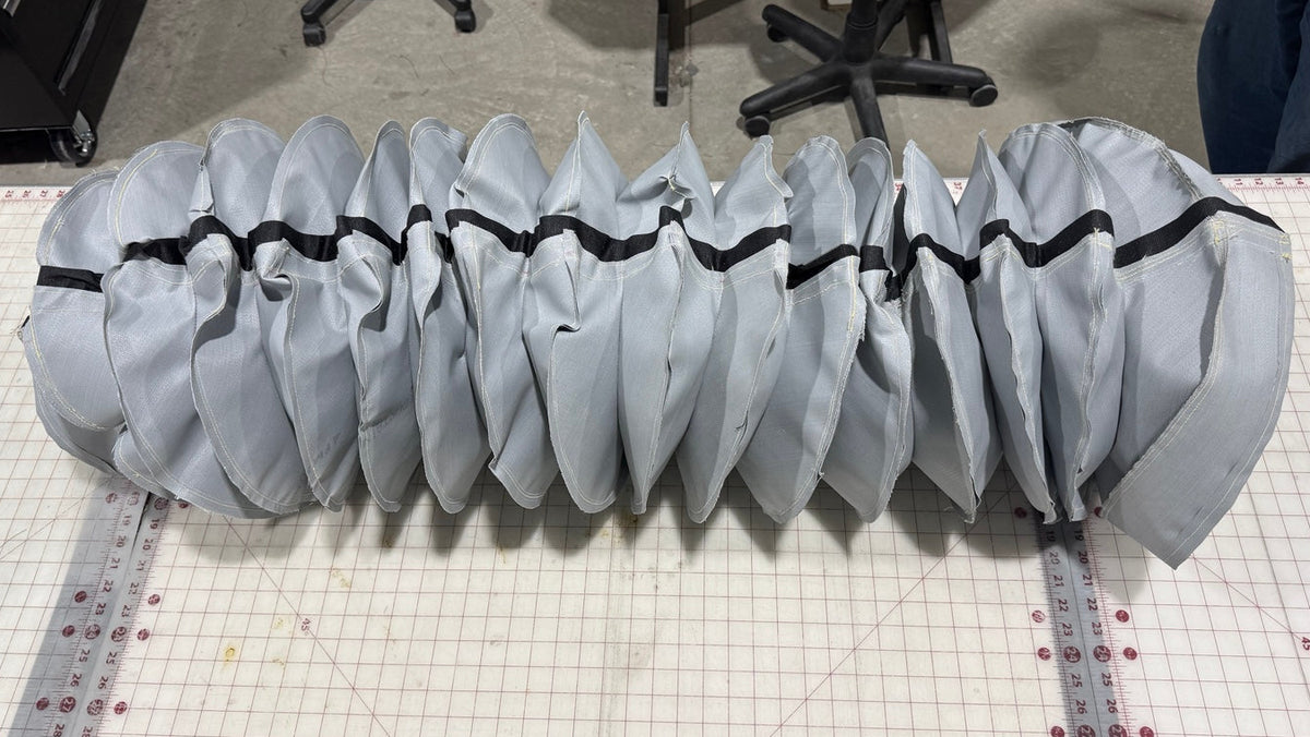 Actual fabric bellows manufactured in our Manitoba workshop. Shown prior to installation.